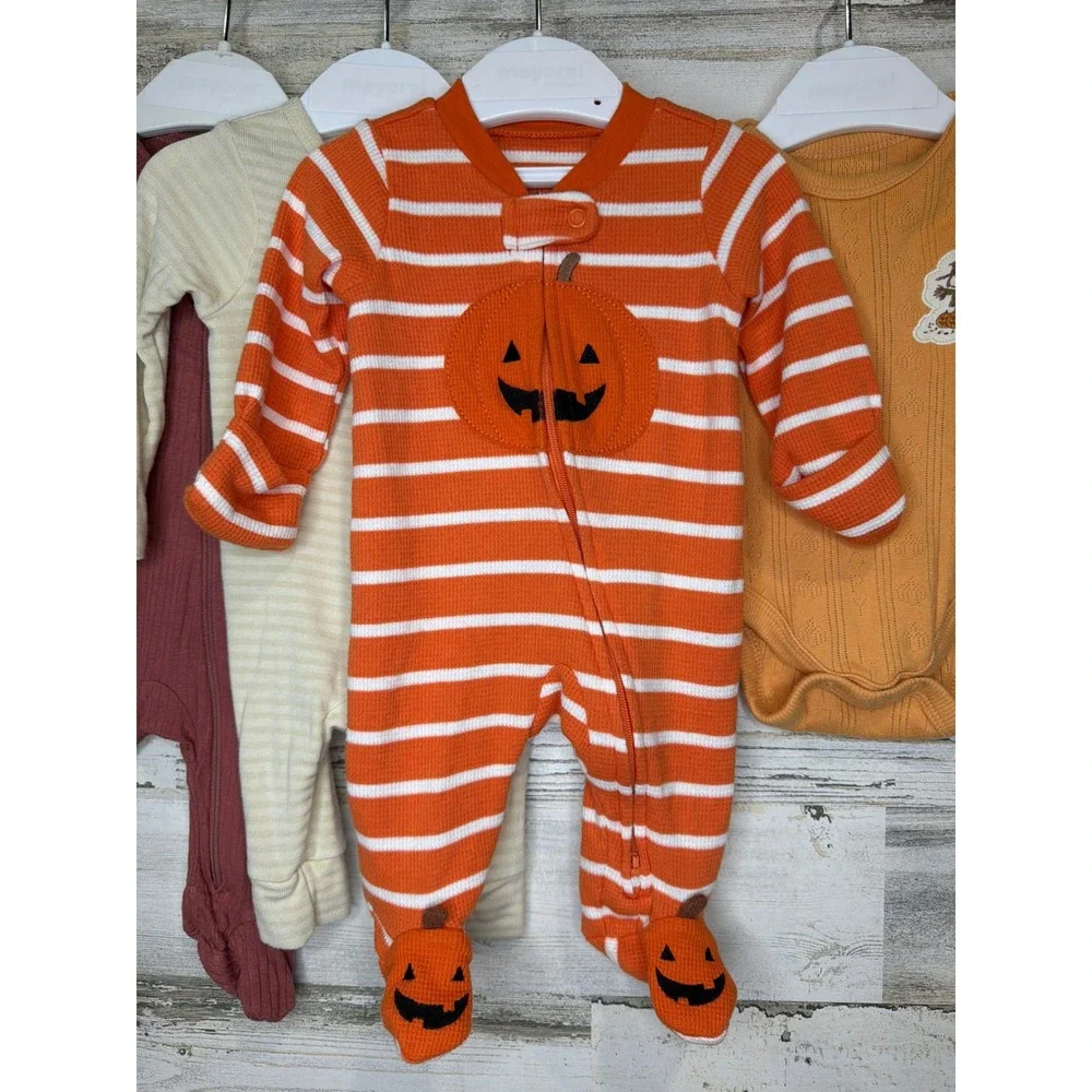 Carter's Snoopy Romper Bodysuit Bundle Boys NB Orange Maroon Pumpkin Fall
